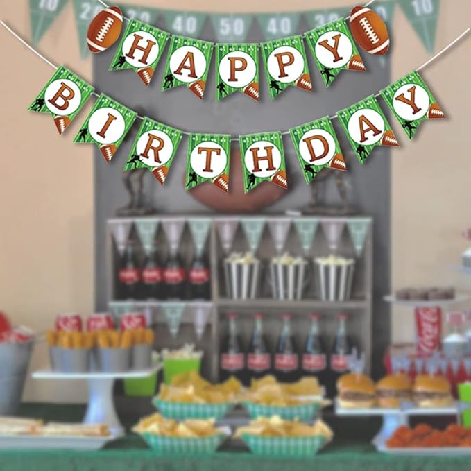 Football Party Decorations Happy Birthday Banner Party Supplies String Flags Football Bowl Game Sport Themed Bunting Sign Party Decor Favors