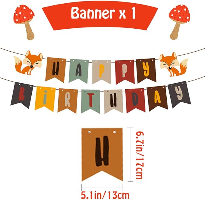 Fox Theme Birthday Party Supplies Decorations, 48PCS Fox Party Supplies Kit includes Fox Happy Birthday Banner, Fox Balloons and Various Party Tableware Supplies with Cartoon Fox