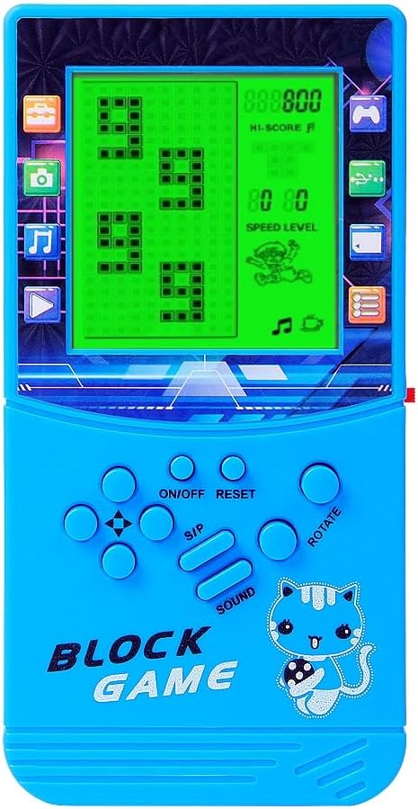 CZT Green Light Large Screen Retro Brick Game Console Built-in Classic Nostalgic Puzzle 999 in 1 Block Game Room/Outdoor/Travel Good Partner Children/Student Gifts (Blue)