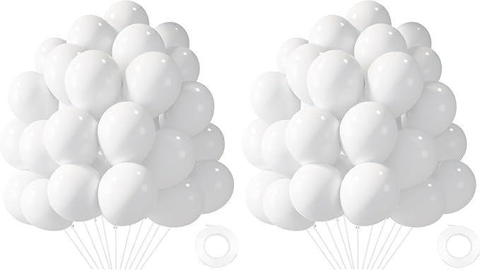 LovesTown 110PCS Latex Balloons Bulk, White Party Balloons with Ribbon 12" for DIY Crafts Birthday Baby Shower Wedding Party Decorations (Pack of 2)
