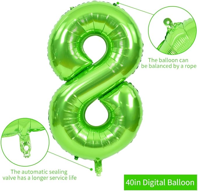 TONIFUL 40 Inch Large Green Numbers Balloons 0-9, Number 8 Digital 8 Helium Foil Mylar Big Number Balloons for 2026 Graduation New Year Eve Birthday Party Anniversary Supplies Decorations