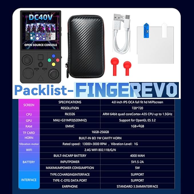 DC40V Handheld Game Console 4.0inch 720*720 IPS 1:1 Screen 4000mAh RK3326 Linux Game Console Black-64