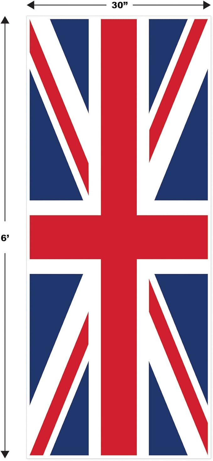 Beistle Plastic Union Jack Door Covers, 6' x 30", Set of 2 - British Flag Themed Decorations, International Party Supplies, Red White & Blue England Decor, Front Porch Banner