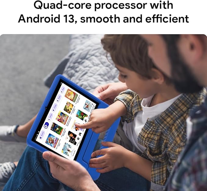 10" Kids Tablet, Android 13, 32GB (Expandable to 128GB), Quad-core, WiFi 6, Bth 5.0, Pre-Installed Parental Controls, Kids Space & Family Link (K109A-B, Blue, 32GB)
