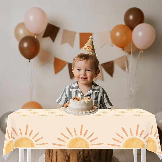 4ps First Trip Around The Sun Birthday Decorations Table Cloths Boho Sun Birthday Party Decor Boho Hippie Sunshine Disposable Plastic Table Covers for Sun Baby Shower Party Supplies Decor(Boho Sun)