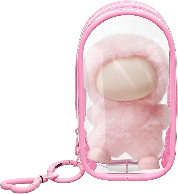 Clear Protective Case Display Accessories for 4.13 Inch 10cm 4.0 Series Plush Doll with Keychain, PVC Hanging Storage Case Cover Doll Storage Bag Figures Dolls Collectible Toys(Pink)