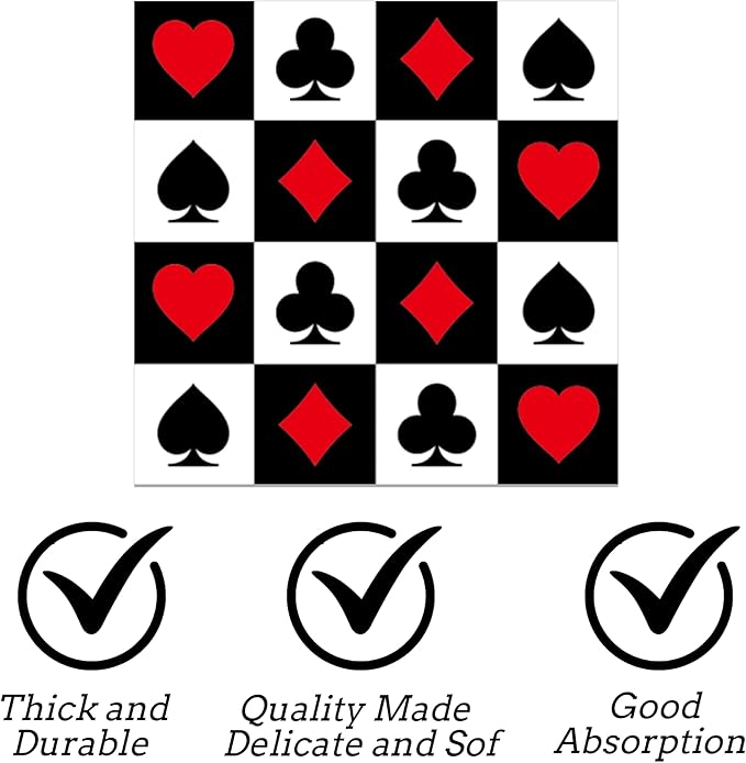 200Pcs Casino Poker Card Party Napkins Las Vegas Theme Party Paper Napkins Casino Poker Disposable Party Napkins Set Texas Holdem Paper Luncheon Napkins Casino Poker Card Theme Party Supplies
