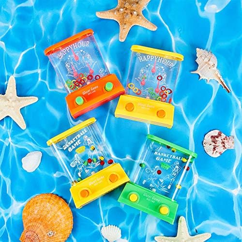 Sumind 10 Pcs Handheld Water Game for Kids Easter Basket Stuffers Mini Water Ring Toss Basketball Hoop Toy 90s Retro Mini Games for Goodie Bag Birthday Return Gifts (Classic Style,Bright)