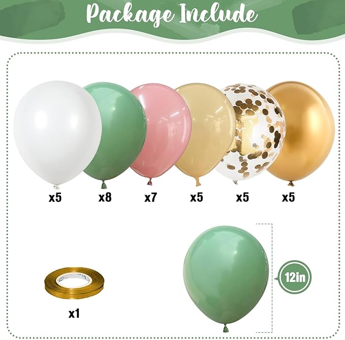 Sage Green and Dusty Pink Balloons, Retro Pink Muted Green White Gold Baby in Bloom Balloons for Girls Women Floral Fairy Wildflower Camping Birthday Woodland Baby Shower Garden Tea Party Decorations