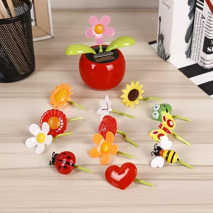 Rose Red Solar Dancing Flower Car Dashboard Decorations - Funny Solar Powered Dancing Flower Pot Flower Swinging Toy for Car Decor Funny Gifts for Friends Solar Power Kits Learning and Education