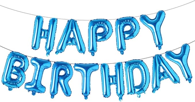 Happy Birthday Balloons, Aluminum Foil Banner Balloons for Birthday Party Decorations and Supplies (Blue)