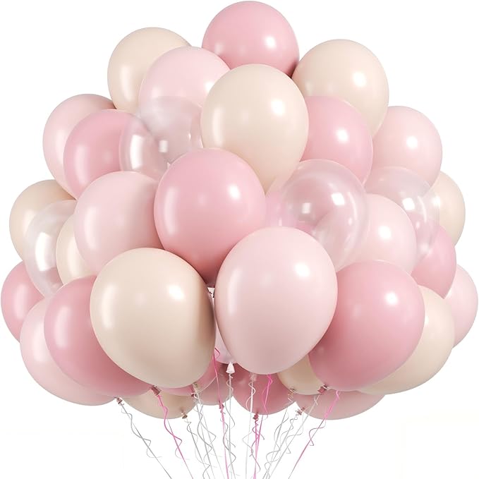 FunHot Dusty Pink Balloons, 50 Pcs Light Pink Balloon, Blush Balloons, 12 Inch Apricot Transparent Latex Balloon for Girl Birthday Valentine's Day Baby Shower Bridal Shower Wedding Party Decorations