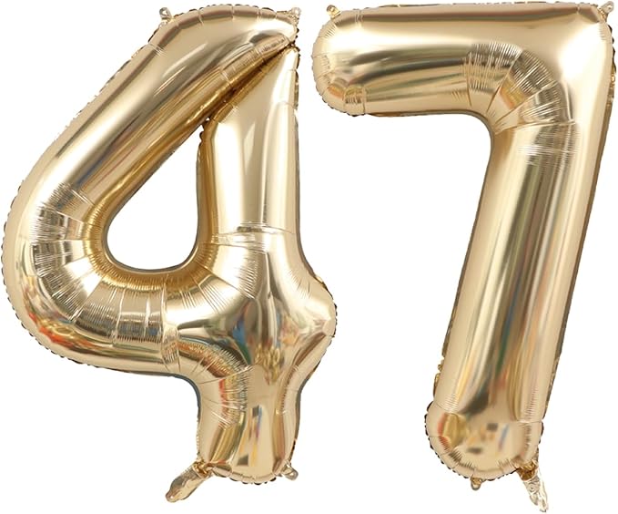 40 Inch Light Gold 47 Numbers Balloons White Gold Giant 47 Foil Mylar Helium Large Digital Balloon Champagne Gold Birthday Jumbo Balloons 47th or 74rd Anniversary Party Decorations Supplies