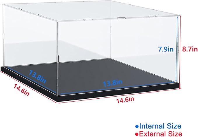 Thickened Clear Acrylic Display Case for Lego 21060 Himeji Castle for 75357 Ghost Phantom II for 60413 21327 Collectibles, Transparent Dustproof UV Protection with Light, Black Inside 13.8x13.8x7.9in