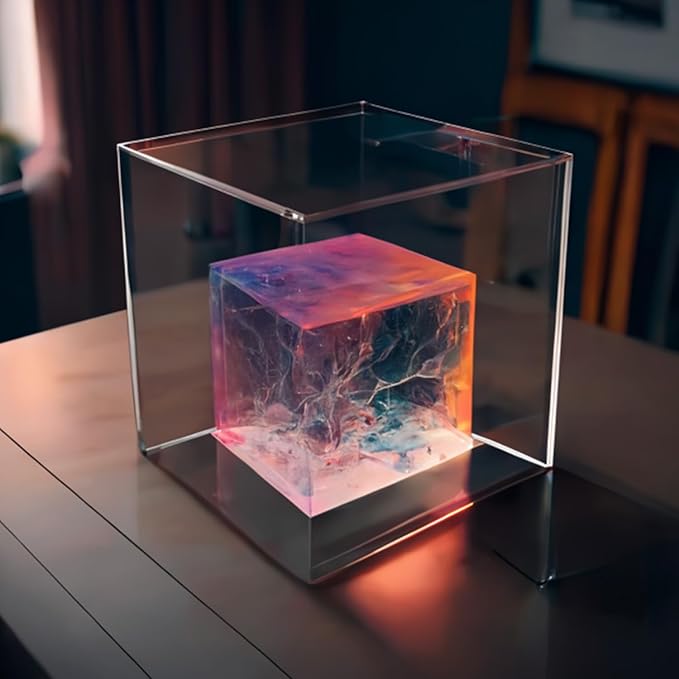 Clear Acrylic Display Case with Matte Black Base, Preassemblyed Dust-Proof Showcase, Single-Piece Clear Box for Collectibles (4x4x4 inch)