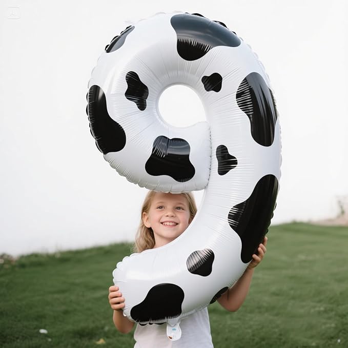 40 Inch Cow Print Balloon Number 9,Jumbo Mylar Foil Helium Balloon for 9 19th 29th 39th 90th 99th Digital Balloons for Birthday Party,Wedding Anniversary Party Decorations