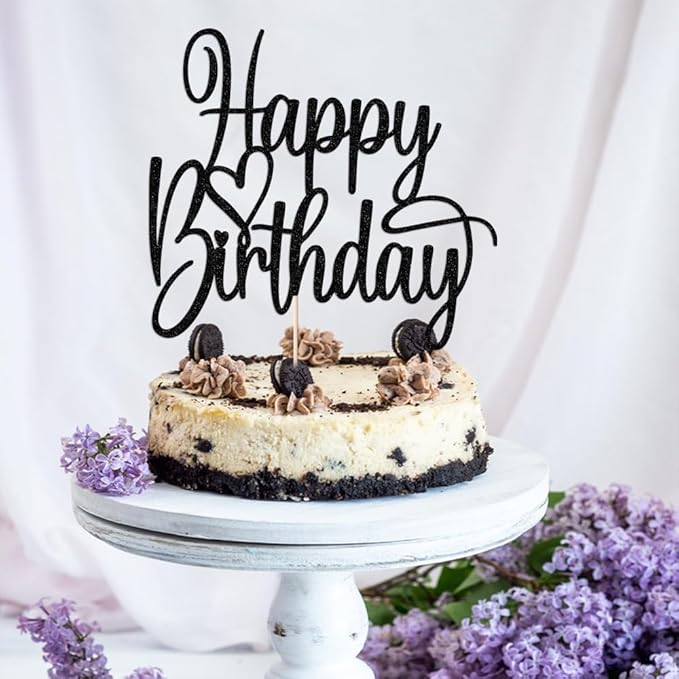 Handmade Glitter Happy Birthday Cake Topper- Happy Birthday Cake Decor,Fabulous Cake Decoration，Anniversary/Birthday Party Decoration Supplies(black)
