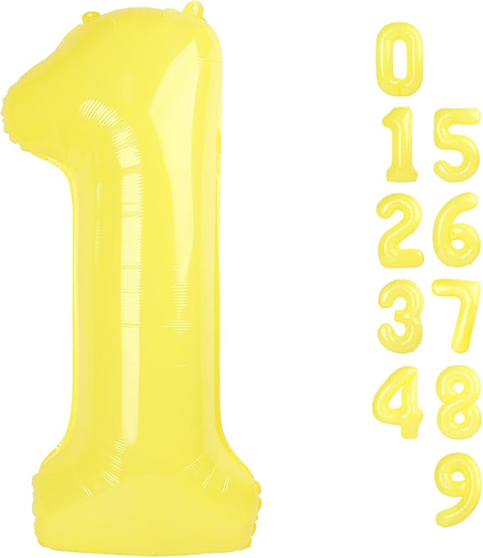 Number Balloons 1, 40 Inch One Balloons for 1st Birthday Girl Boy 1 11 21 Party Decorations Baby Shower Photo Shoot, Yellow 1 Balloon