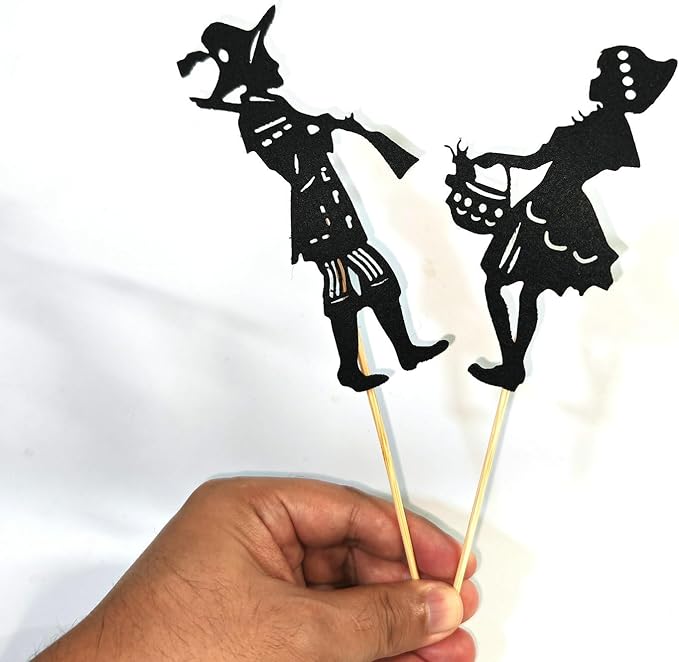 Shadow Puppet Theater Set – 20-Piece Fairy Tale Silhouette Kit with Felt Cutouts, Sticks & Dots – DIY Storytelling Shadow Play for Kids, Classroom, Family Craft Activities