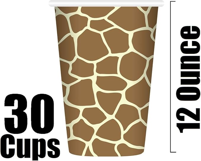 Serves 30 Guest Jungle Safari Zoo Animal Print Birthday Party Supplies Pack 9" Dinner Plates 7" Dessert Plates 12 oz Cups Napkins Zoo Animal Print Jungle Safari Themed