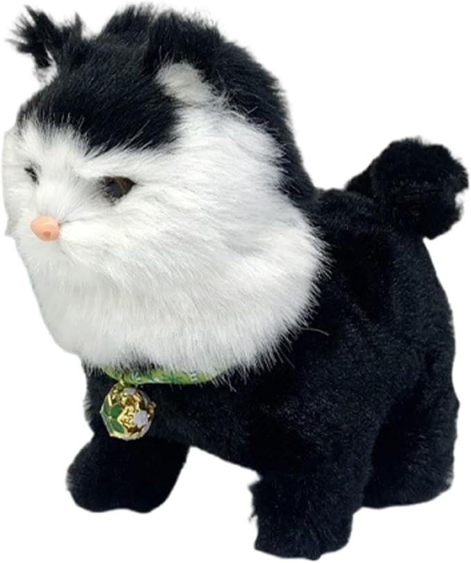 Electronic Walking Cat Toy, Robotic Pet, Vivid, Realistic, with Moving Tail, and, for Children, Black