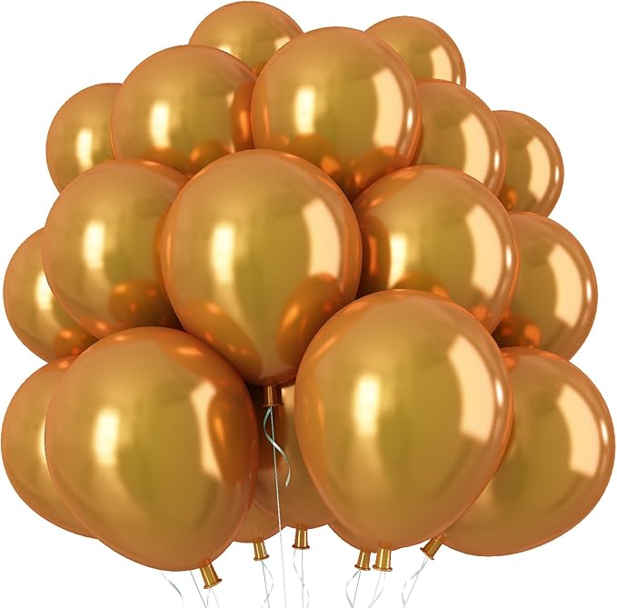 Chrome Gold Balloons, 50 PCS 10 Inch Double-Layered Metallic Light Gold Balloons, Shiny Thick Chrome Metallic Latex Helium Balloon for Birthday Wedding Party Decoration Supplies