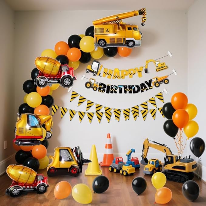3 Packs Construction Happy Birthday Banner and Construction Pennant Flags Bunting Banner Decorations Construction Birthday Party Supplies for Boys Birthday Party (Construction)
