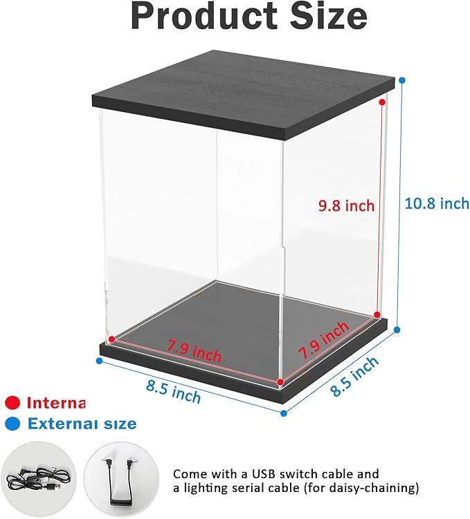 Nynelly Acrylic Display Case for Collectibles, Clear Lighted Display Box for Lego R2D2 75379 , 75304 75349 Star Wars Helmet, Trophy Display Case Assemble Dustproof Figures Showcase, 7.9x7.9x9.8in
