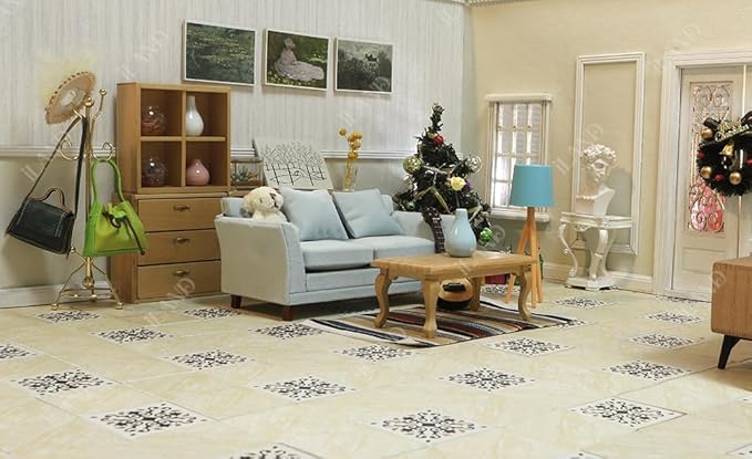 iLAND Dollhouse Couch, Modern Dollhouse Furniture on 1/12 Scale, Miniature Sofa for Dollhouse Living Room (Light Sky Blue Velvet)