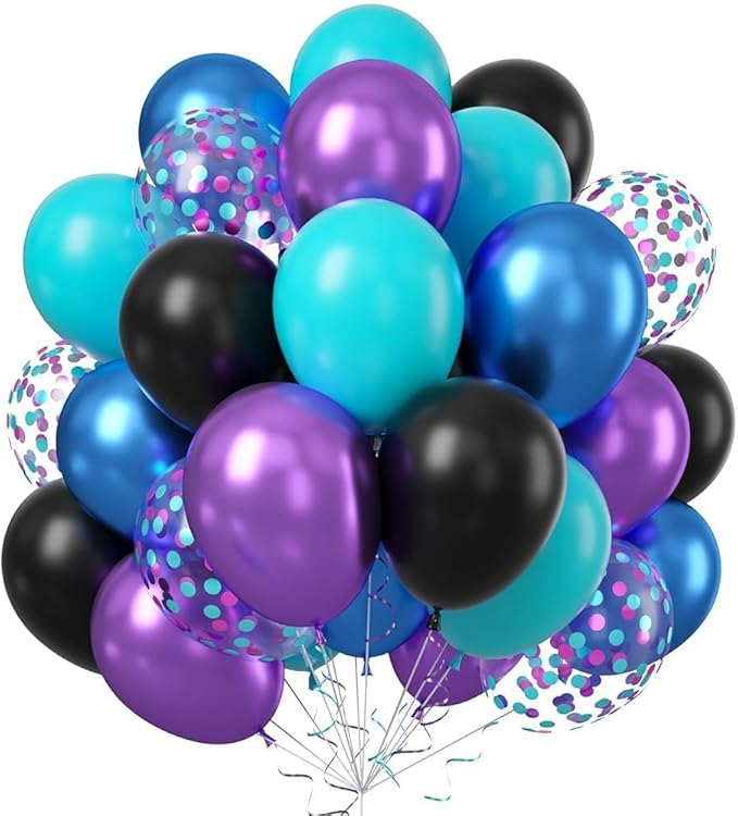 Black Purple Blue Balloon,60 Pcs 12 Inches Metallic Blue Purple Teal Balloons Confetti Balloons for Boys Party Decoration Baby Shower Engagement Party Supplies