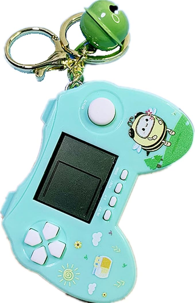 Retro Classic Game Console Pendant Keychain Playable Electronic Miniature Handheld Mini Games Machine with Keychain Ring Gift (U5)