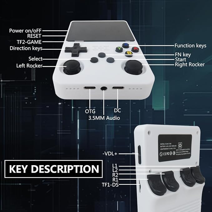 New Version White R36S Retro Handheld Video Game Console Linux System 3.5 Inch IPS Screen, 128G , 15,000+ Classic Games for Gift