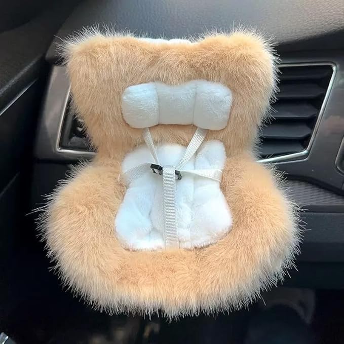 Doll Car Seat for 3–8 inch Figures, Fits Character Plushes, Blind Box Dolls & Vinyl Collectibles, Includes Air Vent Clip & Desktop Stand, Cute Car Ornament for Collectors (Orange)
