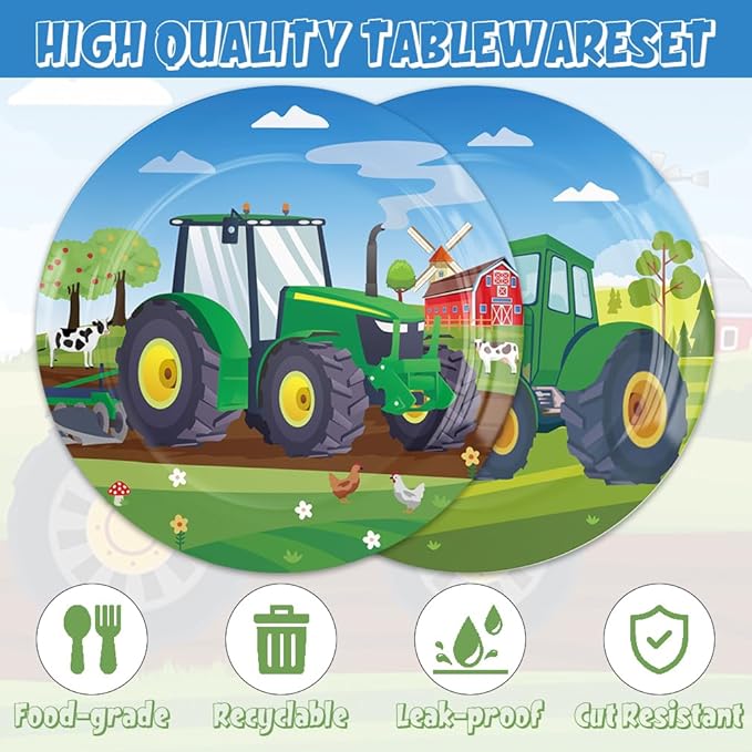 40Pcs Tractors Birthday Plates and Napkin Supplies Farm Baby Shower Tableware Set Tractors Birthday Decorations