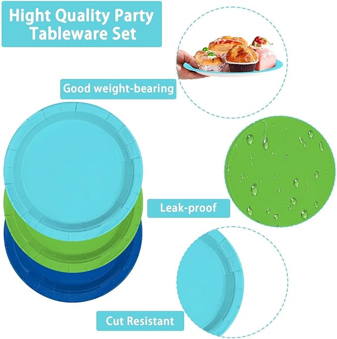 96Pcs Masters Golf Party Supplies Blue and Green Golf Plates and Napkins Disposable Heavy Duty Ocean Blue and Green Tableware Set for Birthday Graduation Masters Party Decorations Serves 24