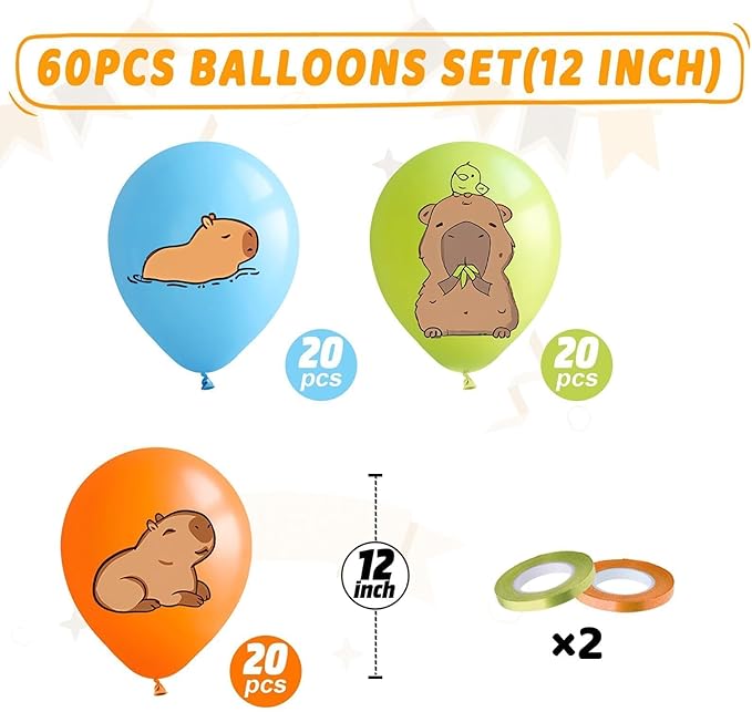 Animal Balloons, 60Pcs 12 Inch Orange Green Blue Party Latex Balloons for Children Kids Boy Girl Animal-themed Birthday Animal Party Decorations Baby Shower Supplies