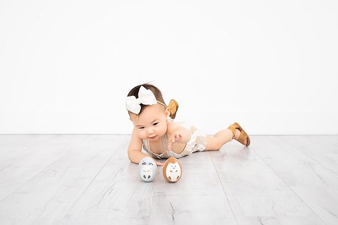 Pearhead Easter Wooden Wobble Toy Set – Raccoon & Hedgehog Montessori Egg Balance Toys for Babies 6+ Months, FSC Certified Sensory Tummy Time Toy, Easter Basket Gift