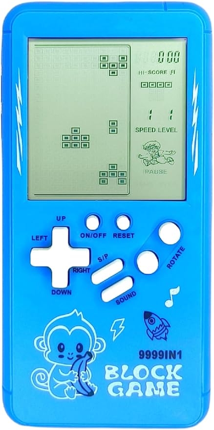 Cute Cartoon Pattern Brick Game Console Built-in Multi-Block Games Racing/Tank Battle Retro Pocket Machine Electronic Game Portable Toys for Children/Adults (Blue)