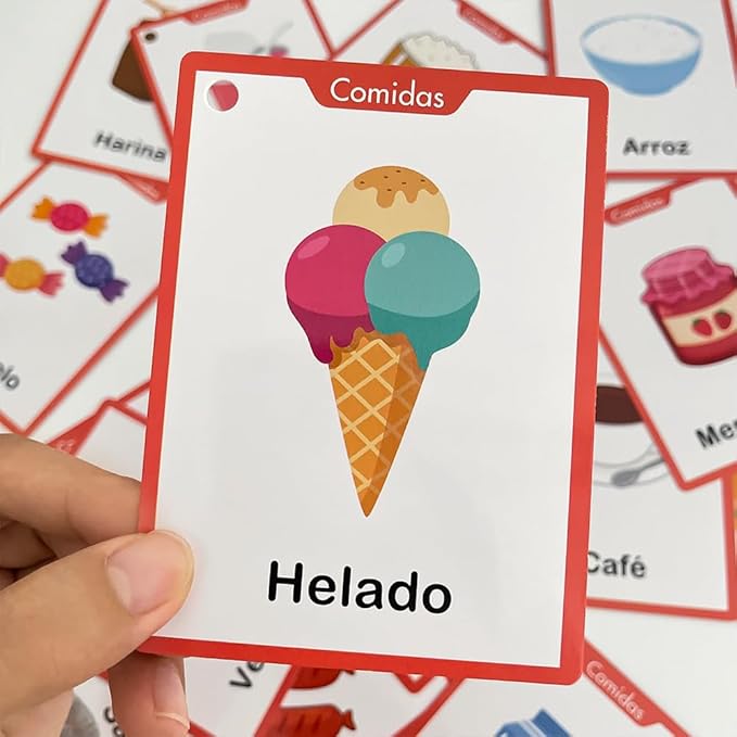 Comidas Spanish Foods Vocabulary Flash Cards, Language Learning Classroom Supplies, Words Cognitive Cards for Preschool Kindergarten, Homeschool Teaching Aids