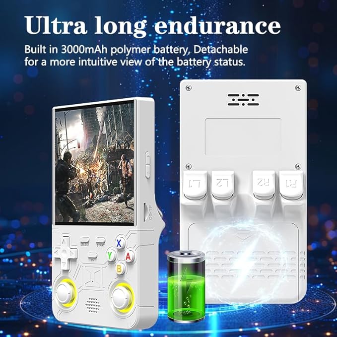R36 Ultra Retro Handheld Game Console, with 64G Built-in 20000+ Games, 3000mAh Rechargeable, Support 20+ Simulators, Linux System, 4.0 Inch IPS Screen Portable Pocket Arcade (White)