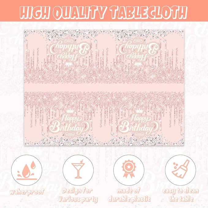 41pcs Pink and Silver Party Supplies ,include 20 dessert plate,20 Napkin and 1pcs Tablecloth,Used for Pink Glitter and Silver Birthday Party Decoration