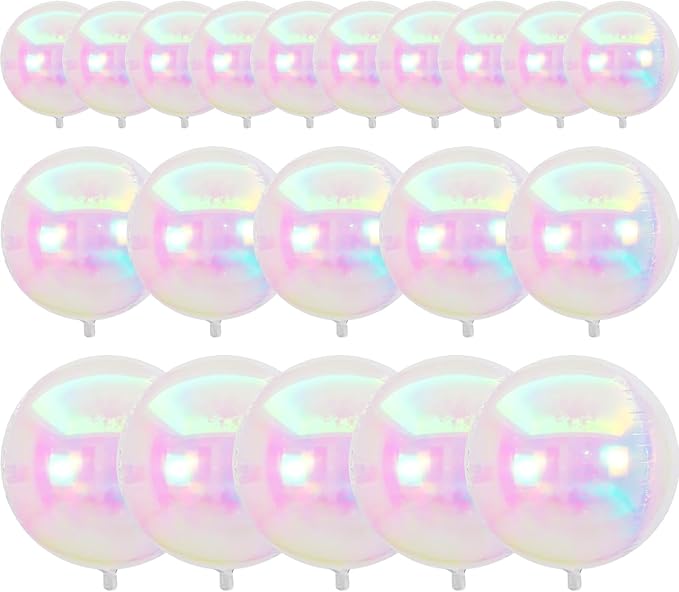 PartyWoo Iridescent Foil Balloons 20pcs Different Sizes Pack of 22 12 10 Inch Large Round Foil 4D Inflatable Mirror Ball Mylar Balloons for Wedding Anniversary Birthday Disco Party Decorations