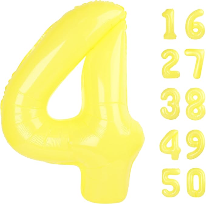 40 Inch Large 4 Balloon Numbers Macaron Yellow Big Foil Number Balloons Giant Helium Happy 14th 24th Birthday Party Decorations for Man and Women, Huge Mylar Anniversary Party Supplies