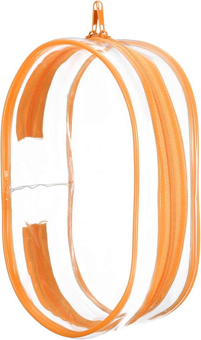 uxcell Figure Display Bag, 3 x 4.3 x 7.3 Inch PVC Oval Portable Dolls Pouch Carrying Case Storage Bag Keychain Charm for Showing Off Boxes Dolls, Orange