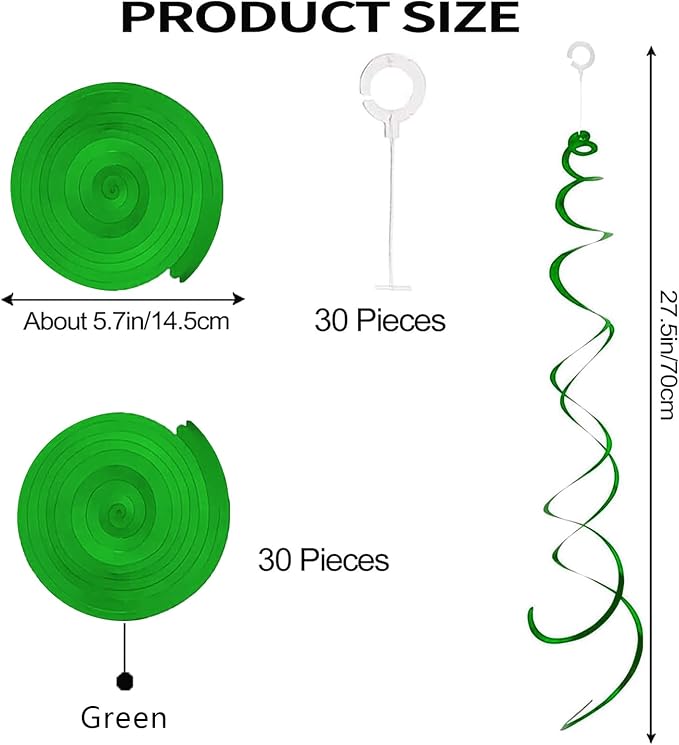 30 Pieces Hanging Swirl Party Decorations Foil Decorations Ceiling Swirl Spiral Hanging Plastic Streamer for Ceiling Birthday Graduation Wedding Celebration Baby Shower Party Supply (Green)