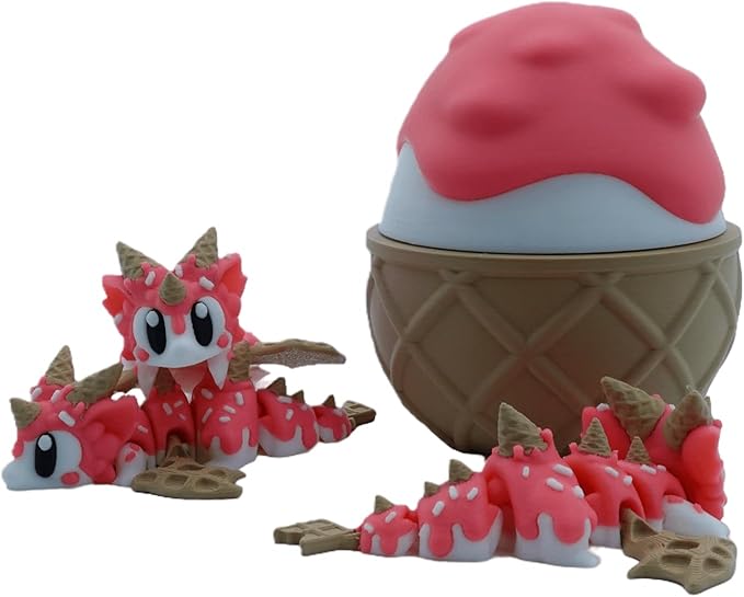 3D Printed Dragon Figurine, Decorative Collectible (Pink 3 Dragons and 1 Egg)