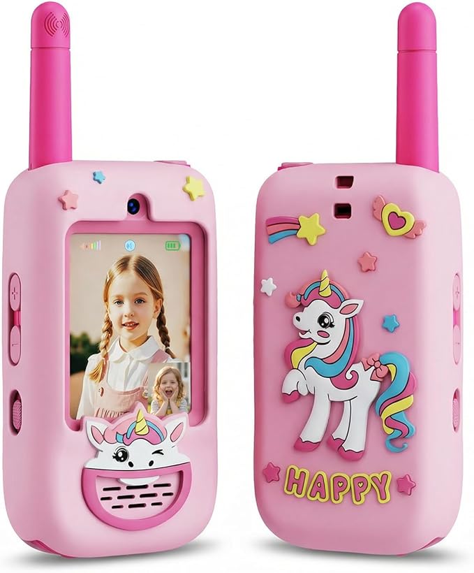 Kids Video Walkie Talkies, 2 Pack Walkie Talkies with Screen, Two Way Radio with 4 Voice Effects, Rechargeable Long Range Toys for Boys Girls Age 3-12, Camping Hiking Birthday Gift
