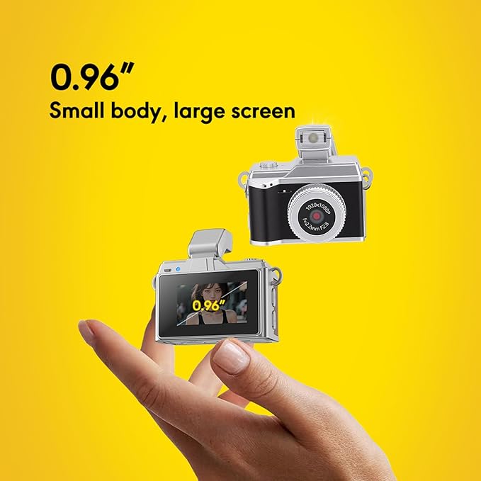 Bewinner Tiny Digital Keychain Camera, 1080P FHD 8MP Thumb Sized Mini Camera with 0.96 Inch Color Screen & 32GB Memory Card, LED Fill Light for Beginners Teens Kids Gifts (Black)