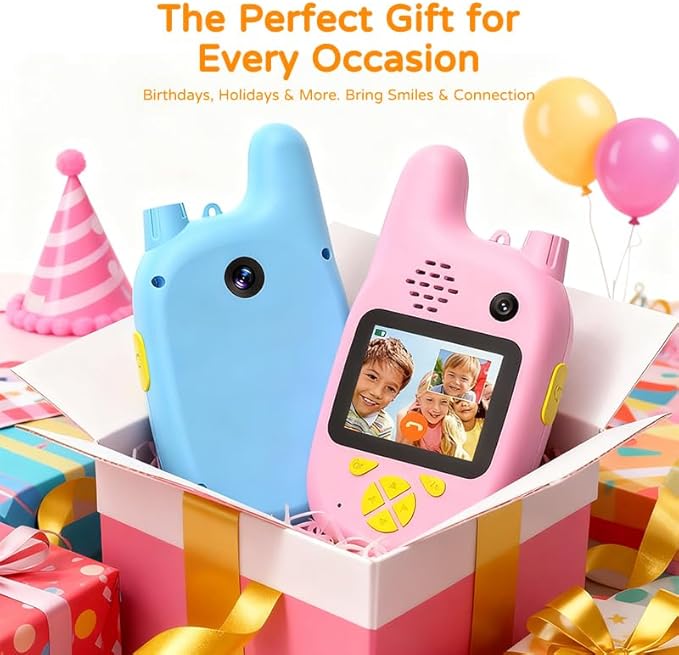 Dual Cameras Video Walkie Talkies for Kids, Kids Walkie Talkies 2 Pack for Age 3-12 Year Old Boys Girls with Front&Rear Cameras,Screen and Rechargeable Battery, Gift for Child
