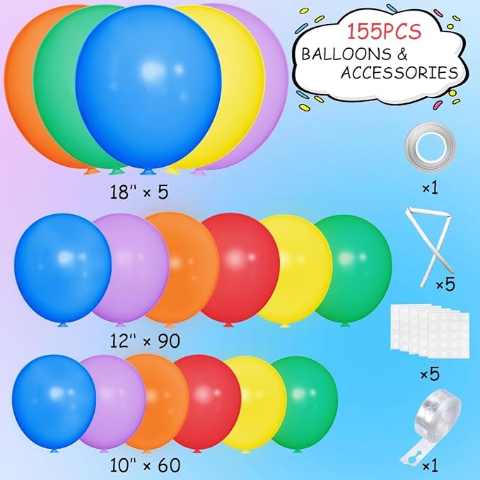 Rainbow Balloon Arch Kit, 155Pcs 18 12 5 inch Colorful Latex Balloons Garland for Birthday Baby Shower Wedding Engagement Anniversary Party Decorations
